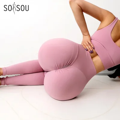 SOISOU 나일론 체육관 요가 바지, 피트니스 레깅스, 하이웨이스트 긴 힙 푸시업 타이즈, 여성 의류, 2 가지 유형