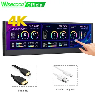 Wisecoco IPS LCD 모니터, 초광각 PC 보조 게임 콘솔, 라즈베리 파이 5 용, 14 인치, 4K, 3840X1100, Aida64, 7.8 인치, 8.8 인치, 12.6 인치