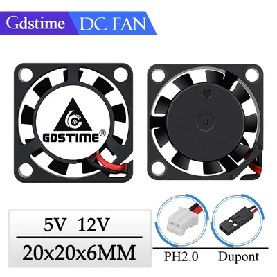 2Pcs Gdstime DC 5V 12V 20MM 20x20x6MM 노트북 초박형 브러시리스 쿨러 팬 2006 2cm 마이크로 악기 프로젝터 센서 라디에이터
