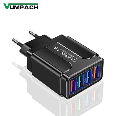 4 포트 빠른 충전 3.0 벽 고속 충전기 어댑터 삼성 Xiaomi 화웨이 휴대 전화에 대한 마이크로 USB 데이터 동기화 케이블