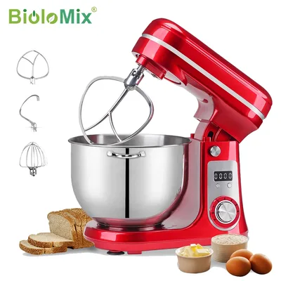 BioloMix 주방 푸드 스탠드 믹서, 블렌더, 저소음 모터, 크림 계란 거품기, 휩 반죽 반죽기, 6단, 1200W, 6L, DC