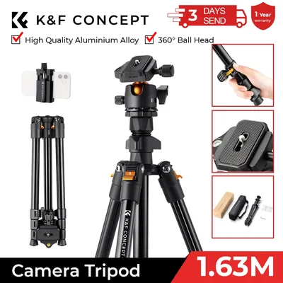 K&F CONCEPT 휴대용 카메라 여행용 삼각대 360도 볼 헤드가 있는 유연한 Vlog 캐논 니콘 소니 DSLR용 퀵 릴리스