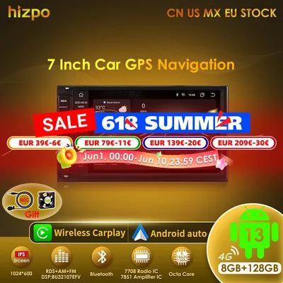 Hizpo 2din 7 인치 CarPlay 안드로이드 13 자동 범용 자동차 스테레오 블루투스 FM 라디오 닛산 도요타 폭스 바겐 Autoradio 8G 128G