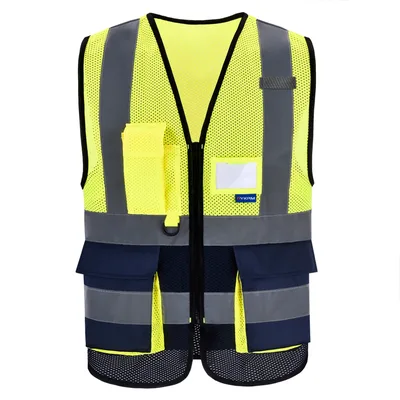 AYKRM 높은 가시성 반사 조끼 안전 지퍼 포켓 Hi Viz 보안 조끼 멀티 맞춤형 로고 건설