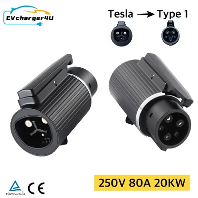 EVcharger4U 테슬라용 SAE J1772 타입 1 EV 어댑터 250V 80A 최대. 여성-남성 충전 변환기