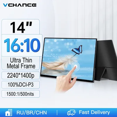VCHANCE 14'' 2K 터치스크린 휴대용 모니터 2240x1400p 100%DCI-P3 노트북 Xbox 스위치 ps5 Mac용 사무실 여행 외부 디스플레이