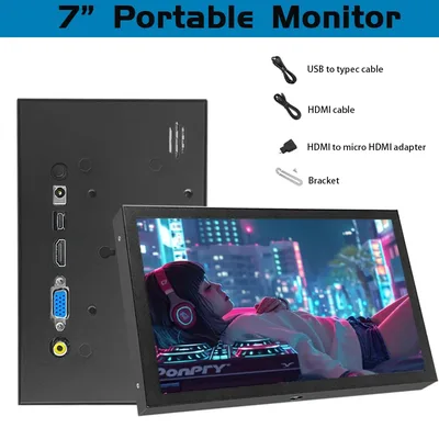 노트북 7 인치 미니 TFT 모니터 홈 보안 카메라 용 HD/VGA/AV 비디오 입력이있는 1024x600 높은 픽셀 LCD 화면 디스플레이