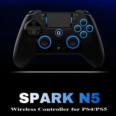 오리지널 QRD 스파크 N5 무선 컨트롤러 (PS4/PS3/IOS/안드로이드/PC 호환) 홀 조이스틱 진동 효과 (PS5용 컨버터 포함)