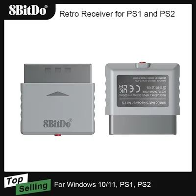 8BitDo 레트로 수신기 어댑터 동글 (PS1, PS2, 윈도우, Xbox 시리즈, Xbox One 컨트롤러, 스위치, PS5, PS4 게임패드 지원)
