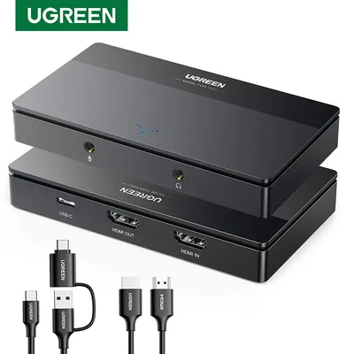 UGREEN HDMI 비디오 캡처 카드 4K 60Hz, to USB/Type-C 변환기, 라이브 스트리밍, 녹화, 게임 방송, 온라인 회의, PC 노트북 카메라 호환, 유튜브 트위치 OBS 지원, 플러그 앤 플레이