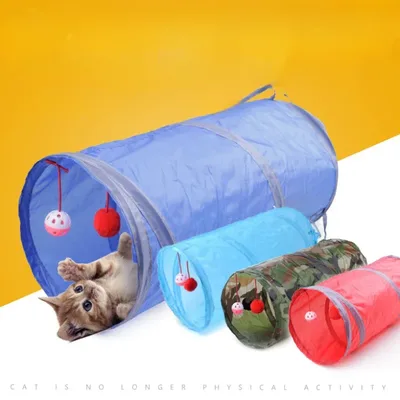 고양이 터널 장난감 재미 있은 애완 동물 2 구멍 놀이 튜브 공 접을 수있는 Crinkle 새끼 고양이 장난감 강아지 흰 족제비 토끼 놀이 개 터널 튜브