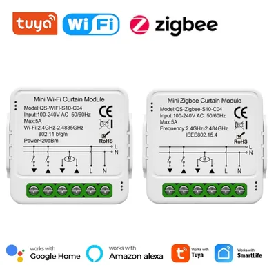 Tuya WiFi Zigbee 스마트 커튼 스위치 모듈 연결 롤러 블라인드 셔터 전기 모터 Alexa Google 홈 라이프와 함께 작동