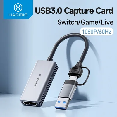 Hagibis USB 3.0 비디오 캡처 카드 HDMI 호환 USB/Type-c 게임 그래버 레코드 ms2130 스위치 Xbox PS4/5 라이브 방송