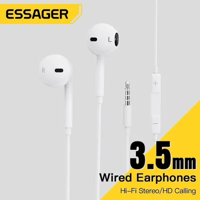 Essager 유선 헤드폰 인이어 헤드셋, 이어폰, 마이크 포함, 스테레오 이어버드, 휴대폰용 스포츠 인라인 제어, 3.5mm