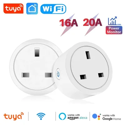 20A 16A 영국 플러그 TUYA WIFI 스마트 소켓, 전력 모니터링, 음성 제어, 타이밍 기능 탑재, 홈 파워 Alexa 및 Google Home과 호환