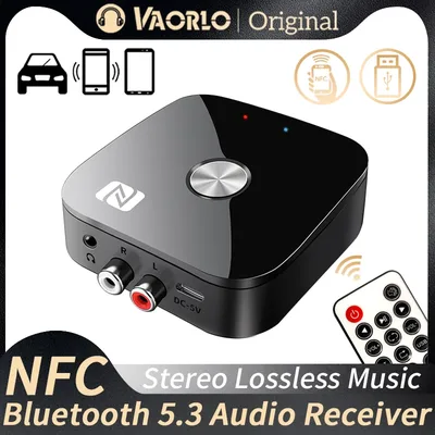 VAORLO T68 NFC 블루투스 5.3 오디오 수신기 지원 USB U 디스크 재생 3.5mm AUX R/L RCA 스테레오 HIFI 무손실 음악 무선 어댑터 차량용 키트 스피커 증폭기 용 원격 제어(내장 200mAh 배터리)