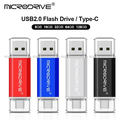 Pendrive Type C OTG USB 플래시 드라이브 128GB 64GB 32GB 16GB 8GB 4GB 메모리 스틱 2.0 Type-C 장치용 고속