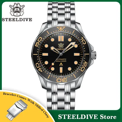 STEELDIVE SD1957 스틸 브레이슬릿 42MM 빈티지 세라믹 베젤 200M 방수 NH35 야광 사파이어 글래스 오토매틱 남성 다이버 시계