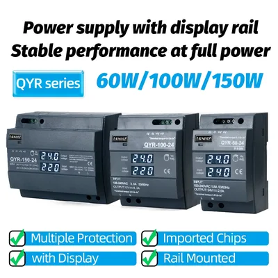 새로운 DIN 레일 스위칭 전원 공급 장치 QYR-60W 100W 150W AC-DC 12V 24V, LED 조명 스트립 용 디지털 디스플레이 산업용