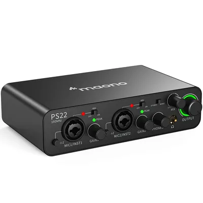 MAONO-PS22 PC용 USB 오디오 인터페이스, 60dB Pro-Preamp, 24bit 192kHz, PC 및 스마트폰용 듀얼 홈 레코딩, 음악 제작, 기타, 팟캐스트, 스트리밍을 위한 라우팅 소프트웨어