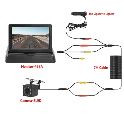 4.3 TFT LCD HD 스크린 접이식 자동차 모니터(후면 보기 카메라 포함) 차량 주차용 8 LED 백업 쉬운 설치