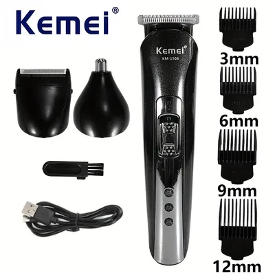 Kemei KM-1506 3 in 1 전기 면도기, USB 충전 헤어 트리머, 충전식 코 전문 면도기