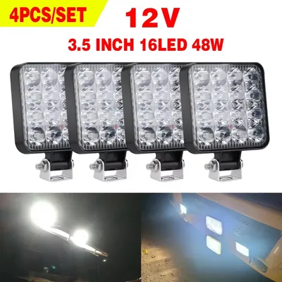 지프 트럭용 미니 LED 작업등, 오프로드 스포트라이트, 자동차 SUV ATV Barra 헤드라이트, 4 PCs, 12V, 48W