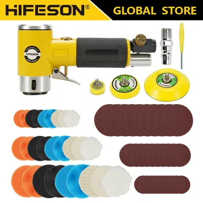 HIFESON 미니 궤도 2/3" 에어 샌더 공압 폴리 셔 그라인더 버퍼 듀얼 액션 궤도 폴리 셔 세트