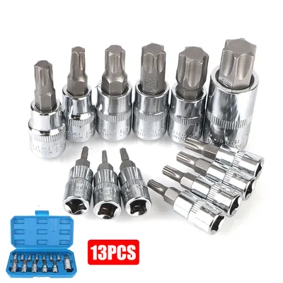 래칫 토크 스패너 소켓 렌치 도구, Torx 비트 소켓 세트, T8-T70 자동차 제거 도구, 1/4 "3/8" 1/2 "드라이브, 13 개