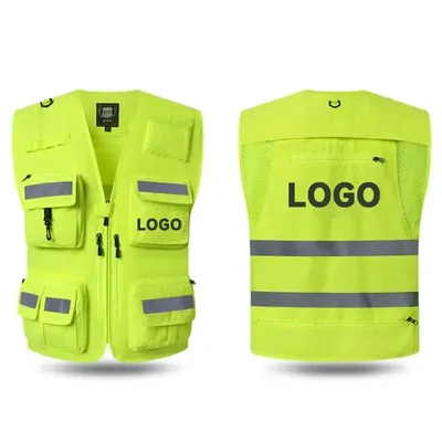 안전 조끼 남자 작업복 멀티 포켓 사진 하이킹 낚시 통기성 메쉬 Hi Vis 작업 조끼