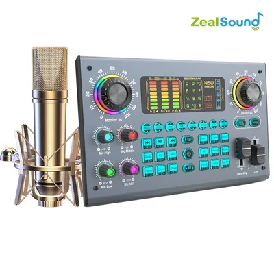 Zealsound 전문 팟캐스트 라이브 사운드 카드 장비 번들, 48V XLR 마이크 포함, PC 녹음 노래 스트리밍 게임용
