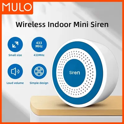MULO 미니 알람 사이렌 무선 433MHz 사운드 및 라이트 실내 스트로브 사이렌 홈 보안 경보 시스템 용 높은 데시벨 경적 사이렌