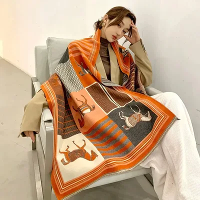 2024 새로운 럭셔리 겨울 캐시미어 스카프 여성 디자인 따뜻한 파시미나 담요 말 스카프 여성 목도리 두꺼운 Foulard Bufanda 포장