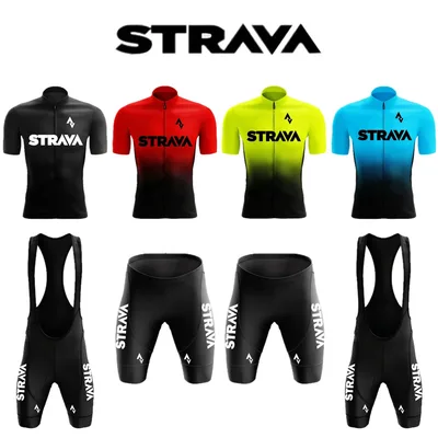 2024Strava Pro 자전거 팀 반팔 Maillot Ciclismo 남성용 사이클링 저지 세트 여름 통기성 사이클링 의류 슈트
