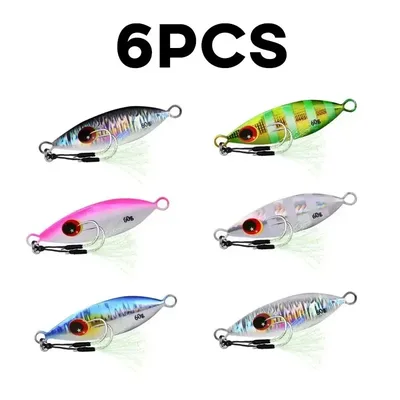 Inchiku 금속 지그 스푼 루어 6pcs 10-60g 낚시 하드 인공 생체 공학 미끼 참치베이스 바닷물 느린 지그 낚시 태클