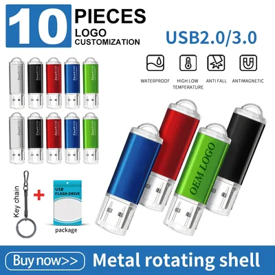 10PCS 사용자 정의 로고 USB 드라이브 고속 Usb 스틱 3.0/2.0 펜 드라이브 64G 32G 금속 플래시 드라이브 USB 메모리 디스크 Cle USB 무료 배송