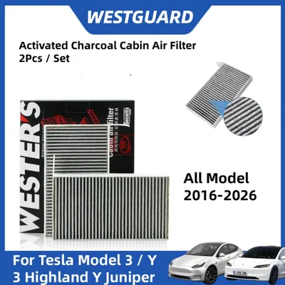TESLA 모델 3 Y용 에어컨 필터, Westguard 에어 캐빈 HEPA 정전기 면, 세트당 2 개