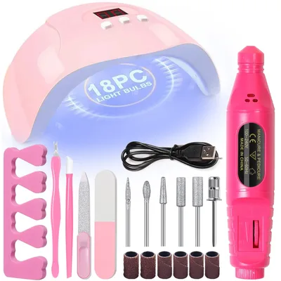 YIKOOLIN 7-in-1 네일 아트 도구 세트 LED UV 램프 20000RPM Lectric 드릴 머신 브러쉬 분리기 연마 블록