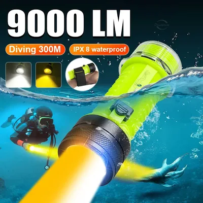전문 사냥 스쿠버 다이빙 손전등 토치, 9000LM, XHP120 LED 다이빙 LED 라이트, C 타입 충전식 수중 랜턴