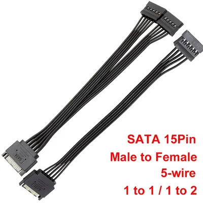 32CM SATA 15핀 남성-여성 전원 연장 케이블 HDD SSD 전원 공급 케이블 SATA 전원 케이블 PC용 22CM 1-2 분배 케이블