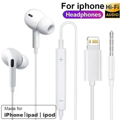 Apple iPhone 14 Pro Max Lightning 헤드폰 용 기존 이어폰 13 12 11 Mini X XS XR SE 6 7 8 Plus 유선 통화 이어 버드