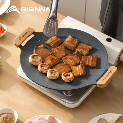 BISINNA 야외 바베큐 그릴 팬, 논스틱 스토브탑 베이킹 트레이, 한국 로스티그 그릴 플레이트, 캠핑 장비, 34cm
