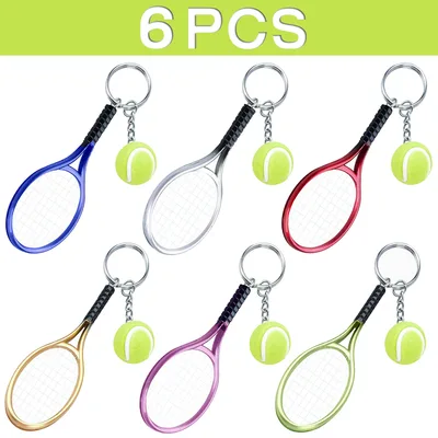 6Pcs 테니스 탁구 라켓 박쥐 스포츠 키 체인 참신 선물