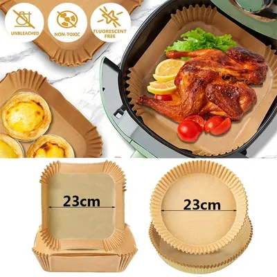 50/100PCS 일회용 에어 프라이어 종이 Bakeware 트레이 비 스틱 매트 오일 방지 라이너 바베큐 패드 주방 오븐 베이킹 종이