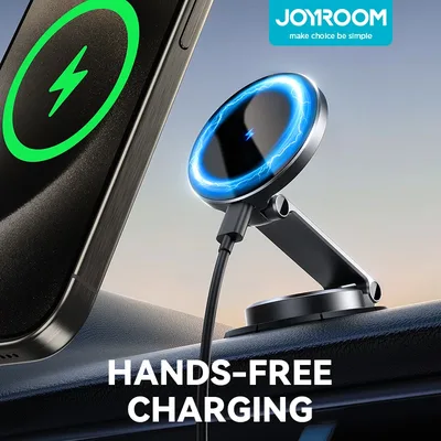 Joyroom 15W 무선 ​​충전 자기 자동차 전화 홀더 N55 강력한 자석 전화 마운트 360 ° 회전식 접이식 휴대폰 홀더 4.7-7''