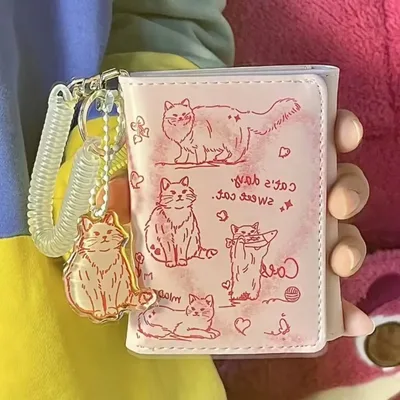 새로운 여성 지갑 가죽 카드 소지자 낙서 고양이 휴대용 동전 대용량 돈 가방