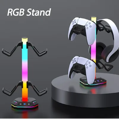 PS5 XBOX용 RGB 컨트롤러 스탠드, 데스크 헤드폰 스탠드 및 분리형 컨트롤러 후크, 9 가지 조명 모드 헤드폰 거치대