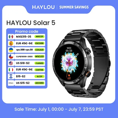 HAYLOU Solar 5 음성 통화 스마트 워치 1.58'' AMOLED 디스플레이 60Hz 시계 지원 남성용 스포츠