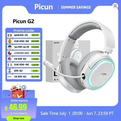 Picun G2 PC PS4 PS5 전화 스위치 용 2.4GHz Bluetooth 무선 게임용 헤드셋 5ms 낮은 대기 시간 7.1 서라운드 유선 헤드셋 ENC Mic