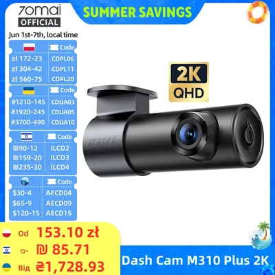70mai 대시캠 M310 플러스 2K 1440P 143 ° FOV F1.55 스마트 음성 제어 24시간 주차 감시 야간 투시 Plus 차량용 블랙박스